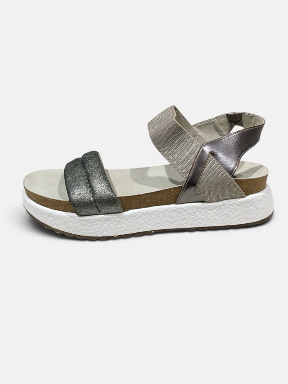 OTBT Libra Silver Wedge Sandals Size 10M Platform Leather Lug Sole Boho NWOT